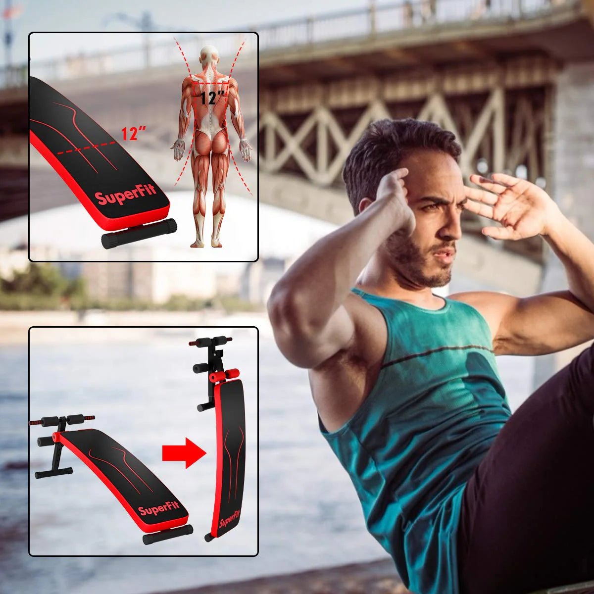 Adjustable Sit up Bench, Abdominal Training Workout Slant Bench