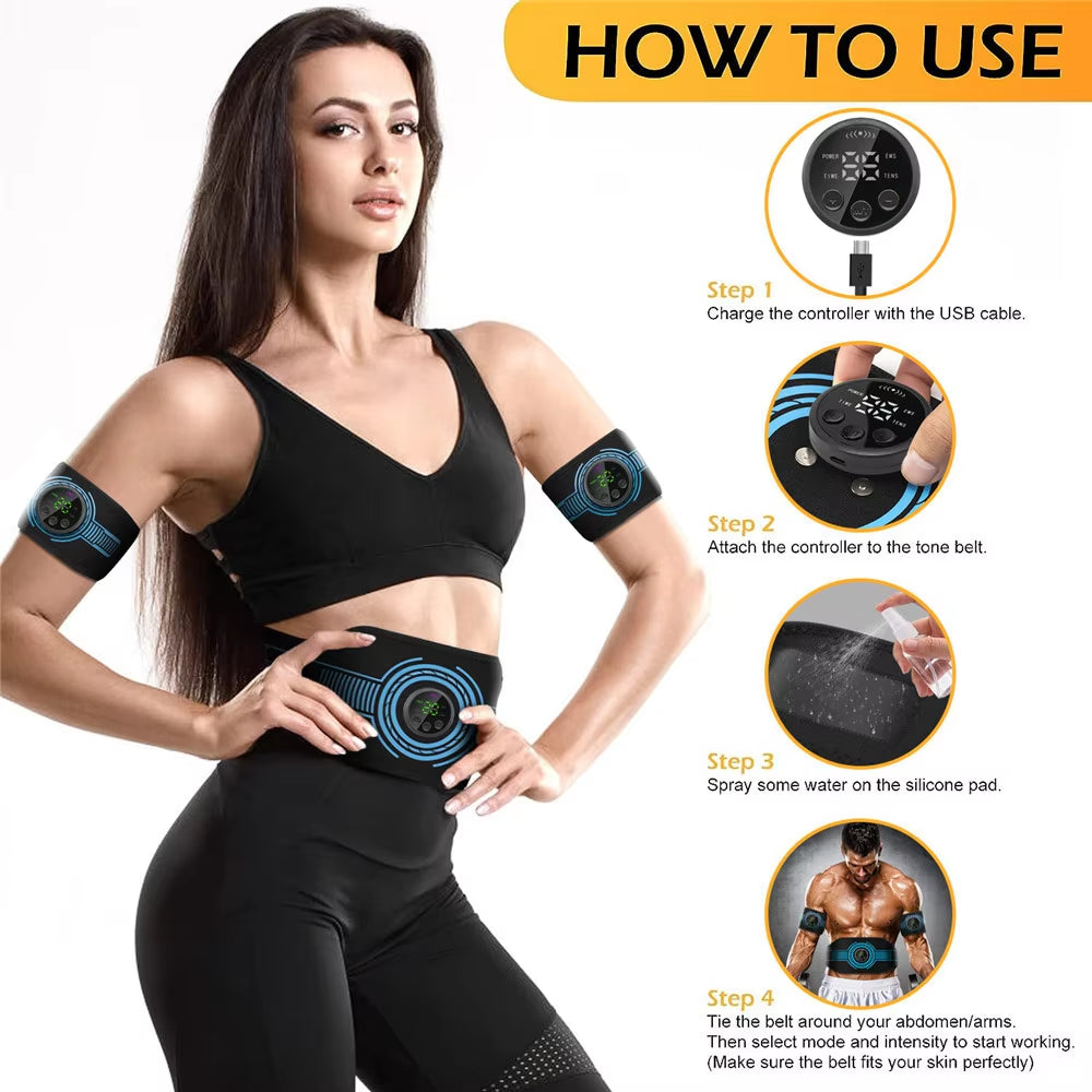 EMS Abdominal Fitness Suit Intelligent Massage Abdominal Belt Sticker Can Be Used with Water Spray without Gel Pad USB Charging